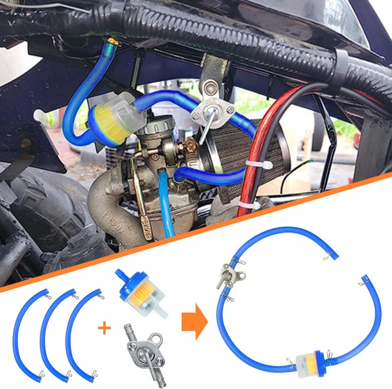 HOLATO Gas Fuel Line Hose Clamps Fuel Filters with Inline Shut Off Valve Petcock Set for 50cc 70cc 90cc 110cc 125cc 150cc Taotao Coolster Apollo Baja ATV Four Wheeler Dirt Pit Bike (BLUE) - Image 3